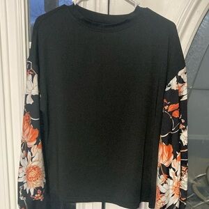 Floral Sleeve Black Top